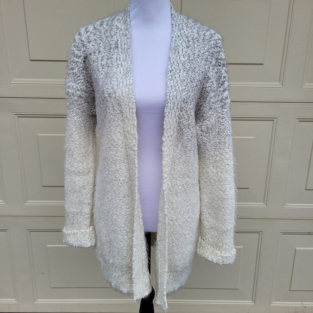 ruby moon Ombre Super Soft Open Cardigan Cream to Gray Metallic Gold Threads
